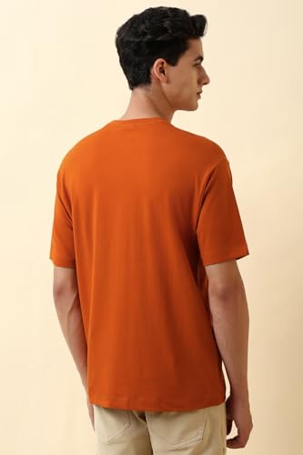 Allen Solly Men Orange Graphic Print Crew Neck T-Shirt