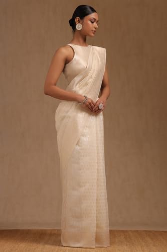 Soch Womens Cream Tussar Woven Design Saree
