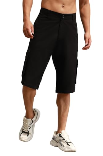 Hubberholme Black Cotton Regular Fit Mid-Rise Knee Length Shorts
