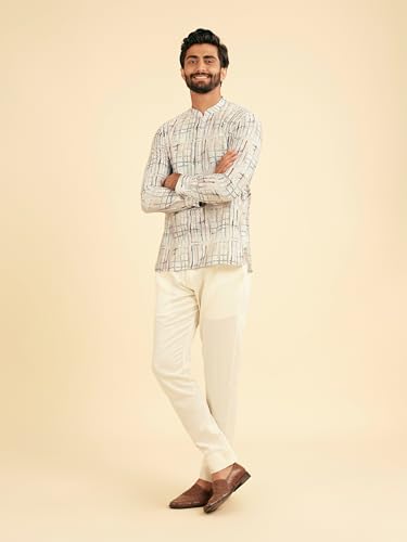 Manyavar Men's Knit Printed Short Kurta (Cream,XL)