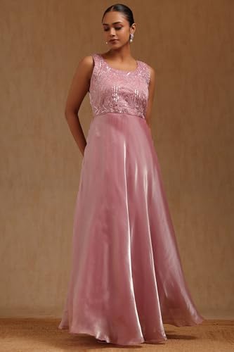 Soch Women's Organza Floor Length Gown (OWA5CD22582_Pink