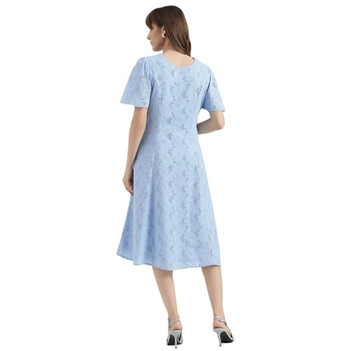United Colors of Benetton Regular Fit V-Neck Schiffli Embroidered Dress (Size : S) - 26P4WVNDRS83I51B Blue