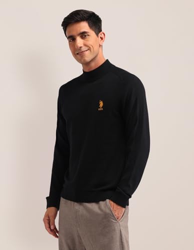 U.S. POLO ASSN. Men's Black Solid High Neck Long Sleeve Casual Cotton Regular Fit Sweater (USSWE2252_Black_3XL)