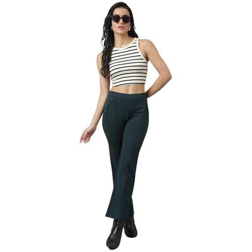 Latin Quarters Women Green Casual Solid Flared Mid Rise Trouser_M
