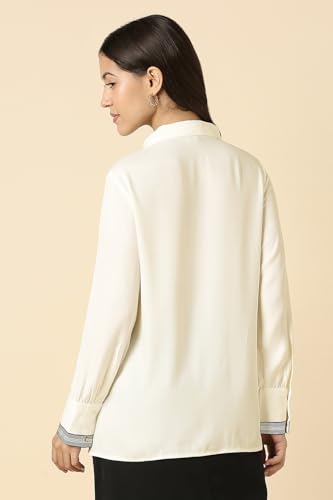 Women Beige Stripe Long Sleeves Shirt