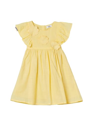 Max Girls Floral Applique Fit & Flared Dress (Yellow_4-6 Y)
