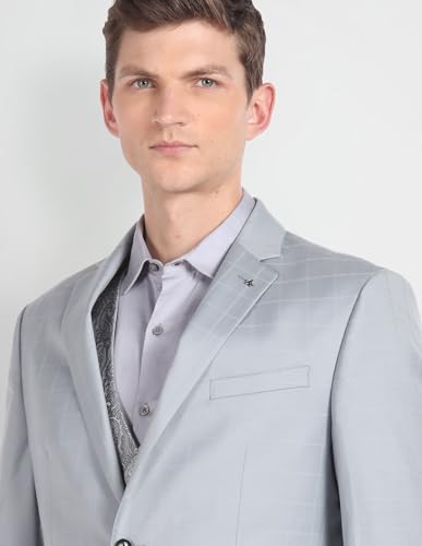Arrow Men's Polyester Double Breasted Business Suit Pants Set (ARAGSU5504_Light Grey