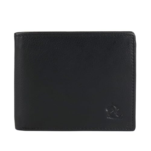KARA Black Men's Genuine Leather Wallet – Bifold, 2 Cash Compartments, Coin Pocket, 10+ Card Slots, Hidden & Transparent Flip Sections