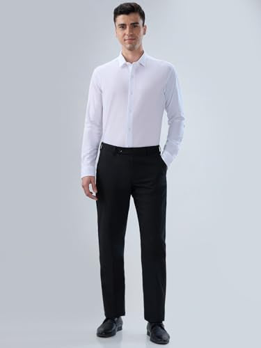 Park Avenue Men Slim Fit Structure Pattern Cotton Polyester Blend Short Collar Full Sleeve Round Hem Formal Shirt White