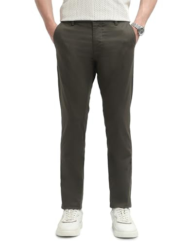 Arrow Sport Men's Bronson Slim Fit Dobby Trousers (ASALTR2652_Dark Brown_38)
