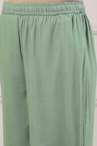 BIBA Women Green Viscose Rayon Straight Suit Set_36
