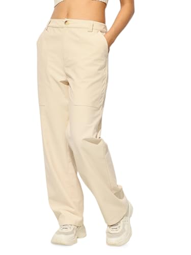 ONLY Women's High-Rise Straight Fit Pants Winter White