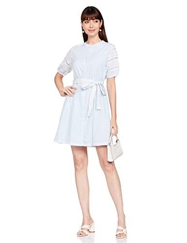 AND Women's Cotton A-Line Mini Dress (SS22AJ099DRY09_Blue_8)