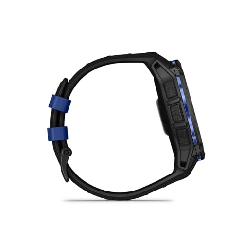 Garmin Instinct® 3 – 50 mm, AMOLED Display, Rugged Outdoor GPS Smartwatch, Built-in Flashlight, Supernova Collection Limited Edition Color, Black with Black/Bolt Blue Silicone Band