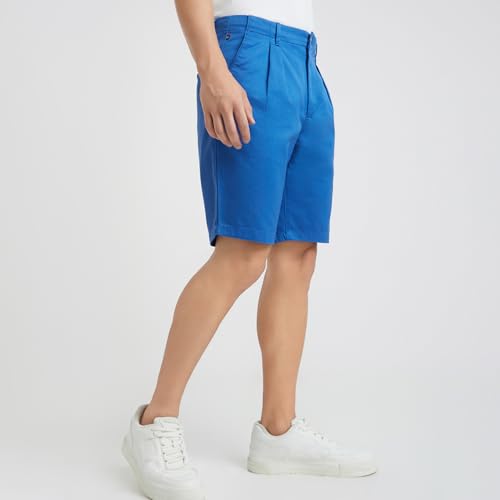 Raymond Men's Solid Pattern Slim Fit Pure Cotton Single Pleat Casual Shorts (Size: 40)-RCHE00136-B6 Dark Blue