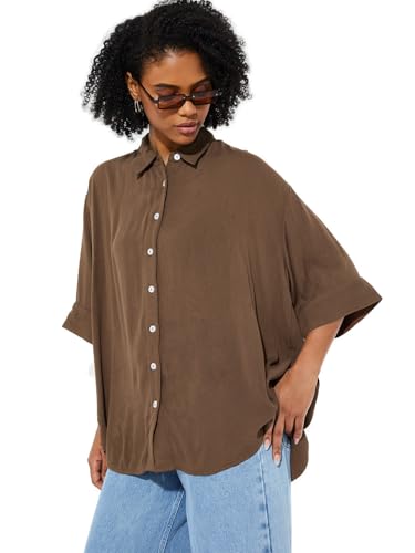 Max URB_N Women Textured Loose Fit Shirt (Brown_XS)