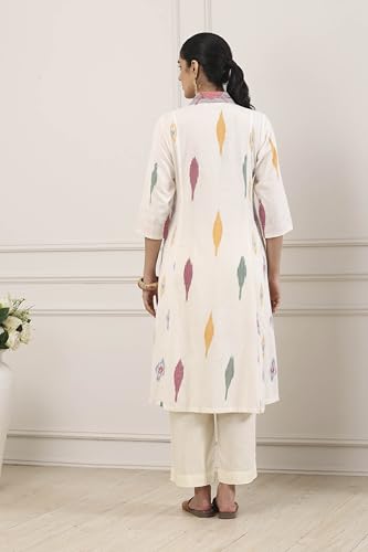 Biba Women Off White Cotton A-Line Kurta_32