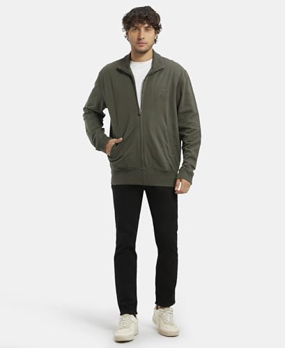 Jockey 2730 Men's Super Combed Cotton French Terry Jacket with Ribbed Cuffs and Convenient Side Pockets_Deep Olive_XL