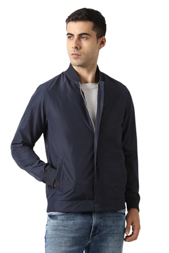 Men Navy Textured Casual Jacket