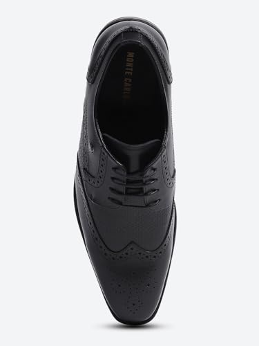Monte Carlo Mens Black Solid Leather Slip On Compamporary Brogue Shoes - 201856FW-1-11