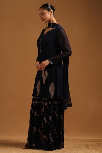 Soch Womens Navy Blue Georgette Embellished Suit Set With Mukaish Work