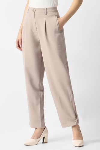 Women Beige Solid Casual Trousers