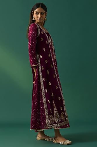 Wishful Women's Maroon Embroidered Anarkali Gilet with Dress and Churidar Set - (SP12855-218120-XXL)