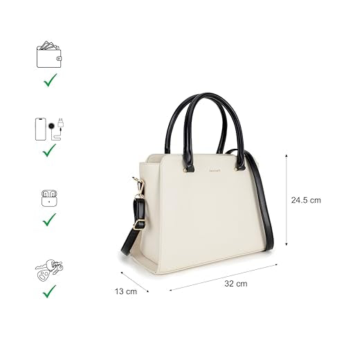 Fastrack PebbleEdge White Satchel | Faux-Leather Women’s Handbag | Structured Satchel with Triple Compartments & Gold Accents