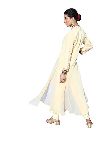 Ziyaa Women's Cream Georgette Asymmetric Kurta and Pant Set(ZIKUGR3757ANDPA-XL)