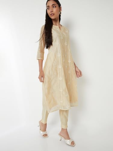 Max Women Embroidered A-line Kurta Set (Off White_XXL)
