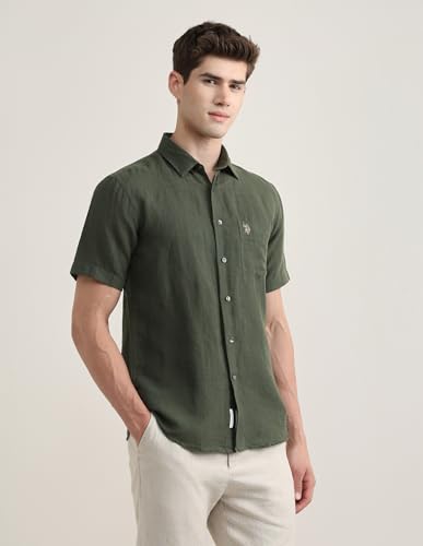 U.S.Polo Association Men's Solid Regular Fit Shirt (USSHT3233H_Olive_40)