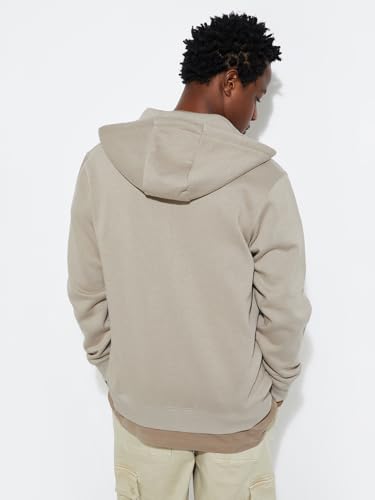 URB_N Men Solid Hooded Sweatshirt,Beige,2XL