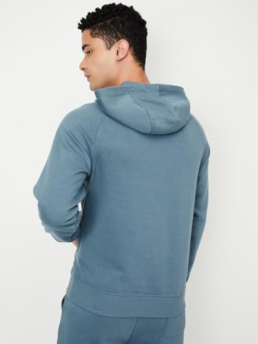 Max Men's Cotton Blend Round Neck Hooded Sweatshirt (SPCSSWN2451ATLIGHT Blue