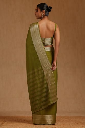 Soch Womens Green Georgette Zari Woven Saree
