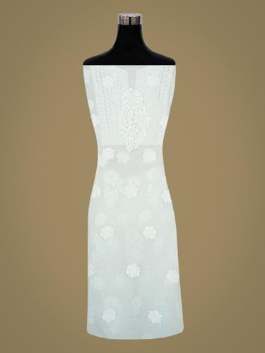 Ada Hand Embroidered Lucknowi Chikankari Unstitched Chanderi Dress Material Suit Piece with Dupatta for Women with Cutdana Work 01A871539 Blue