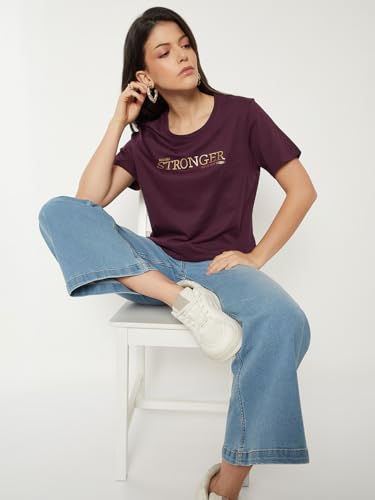 Max Women Printed T-Shirt(Purple_S)