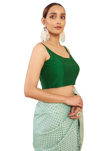 Soch Women's Art Silk Sleeveless Regular Fit Blouse (BLSLBLK00179C_Green 40)