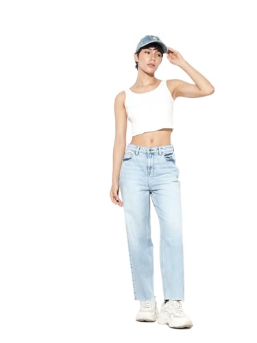 ONLY Women's Straight Fit High-Rise Blue Jeans