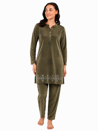Duchess Women's Supersoft Velvet Printed Nightsuit for Winter wear