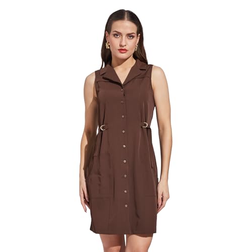 Latin Quarters Women Brown Sleeveless Casual Solid Dress_L