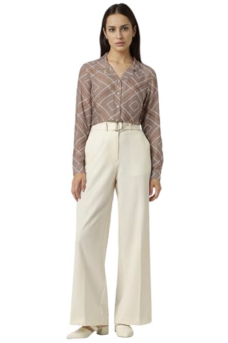 Women Brown Print Long Sleeves Formal Shirt