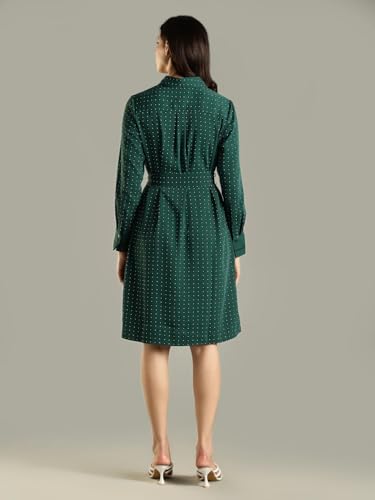 Polyester Spread Collar Shirt Dress