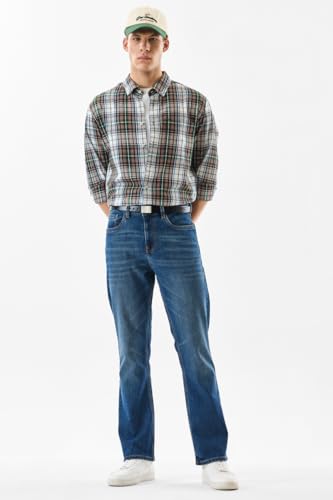 SNITCH Men Casual Jeans | Straight Fit Blue with Smooth Texture & Washed Finish | Durable Cotton Blend Fabric for Everyday Comfort & Versatile Styling