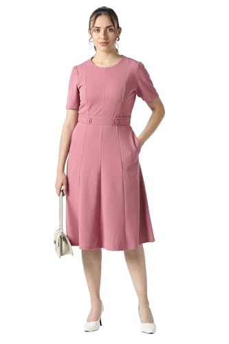 Women Pink Solid Knee Length Formal Dress
