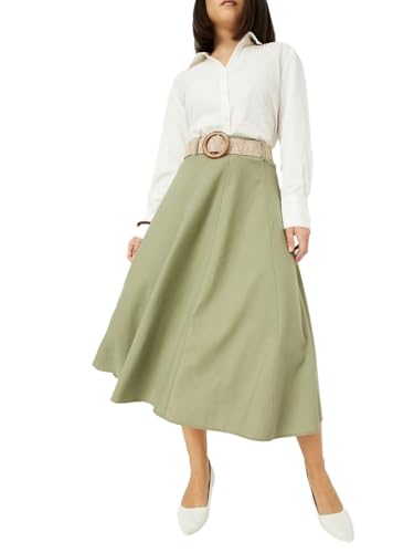 Max Women Solid A-line Belted Skirt (Green_XS)