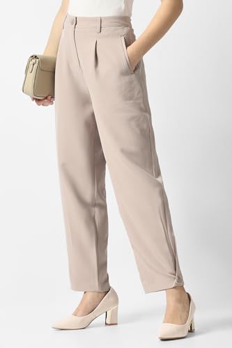 Women Beige Solid Casual Trousers
