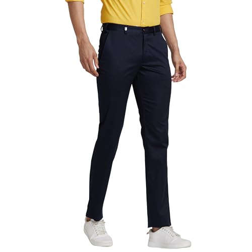 Park Avenue Men's Solid Pattern Super Slim Fit Pure Cotton Flat Front Chinos (Size: 34)-PMTA07327-B8 Dark Blue
