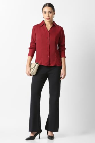 Women Red Solid Long Sleeves Formal Shirt