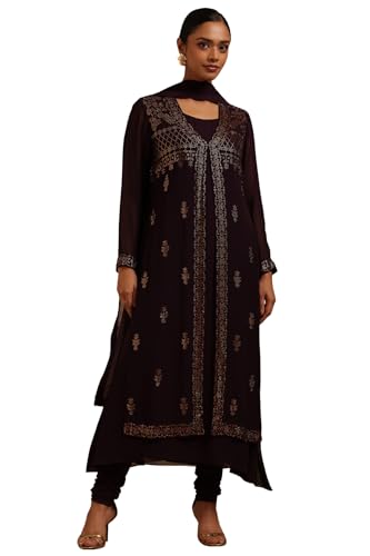 Soch Womens Wine Georgette Solid Suit Set