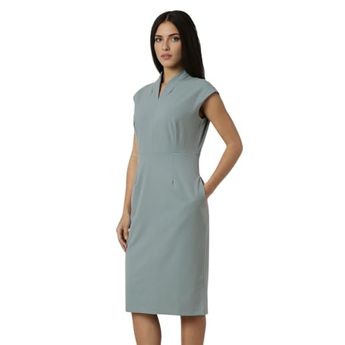 Van Heusen Women Grey Solid Knee Length Formal Dress